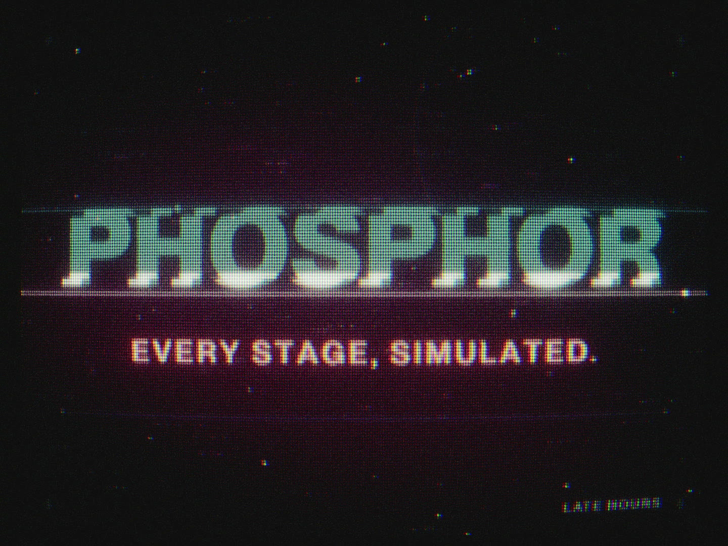 A frame from the Phosphor promo: the word PHOSPHOR glowing on a CRT